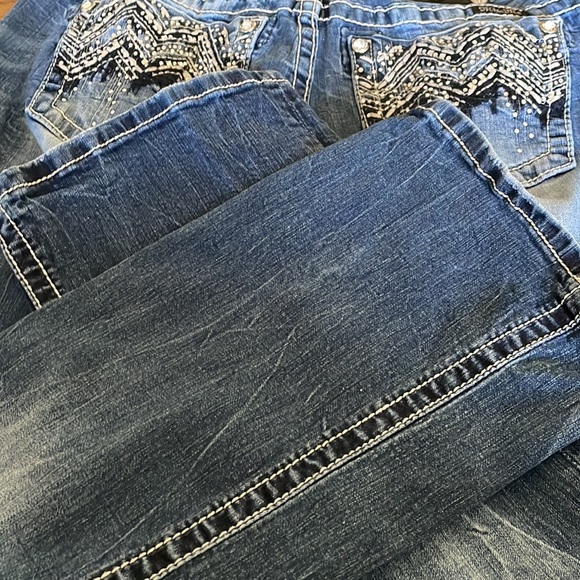 Miss Me Blue Boot Cut Jeans with White Accents - Picture 7 of 8